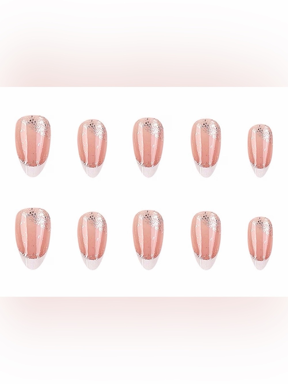 🆕 30pc Short Almond White French Tip Press-On Nails w/Glitter ✨